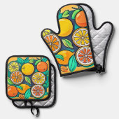 Citrusfruit Kunstontwerp Ovenwant & Pannenlap Set (Voorkant / Achterkant)