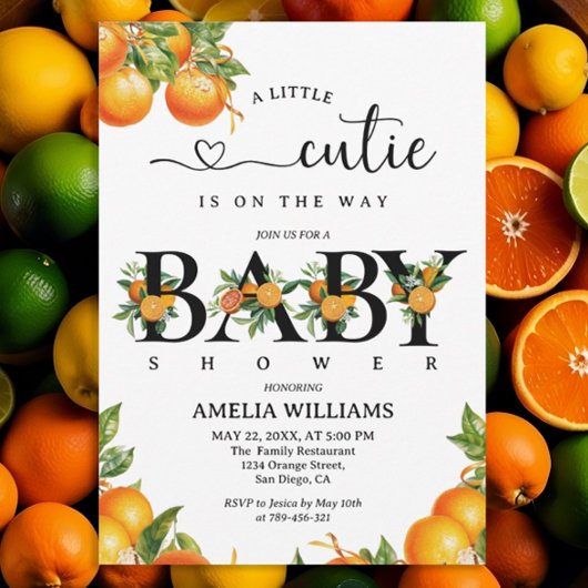 Citrusgroen Elegant Oranje Baby shower Kaart