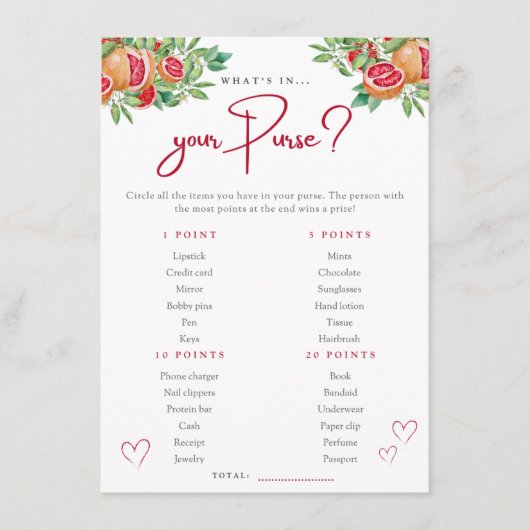 Citrusgroen | Wat zit er in je tas douche spel Informatiekaartje (Voorkant)