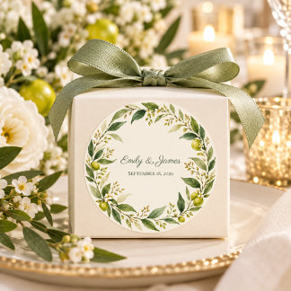Citrusgroene moderne botanische trouwgunstlabels ronde sticker