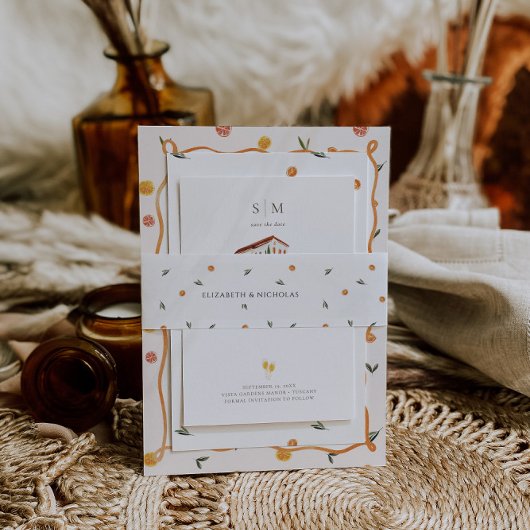 Citrusmonogram | Amore & Aranci bruiloft Uitnodigingen Wikkel