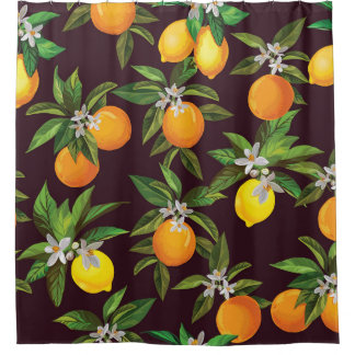 Citruspatroon, citroenen Sinaasappels. Douchegordijn