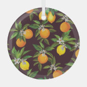 Citruspatroon, citroenen Sinaasappels. Glas Ornament (Voorkant)