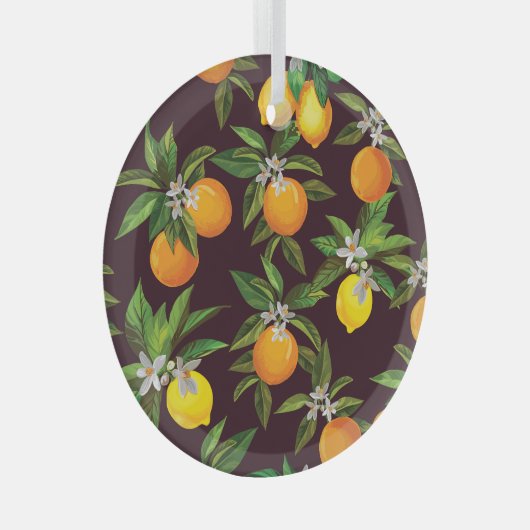 Citruspatroon, citroenen Sinaasappels. Glas Ornament (Voorkant Rechts)