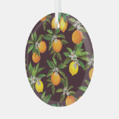 Citruspatroon, citroenen Sinaasappels. Glas Ornament (Voorkant links)