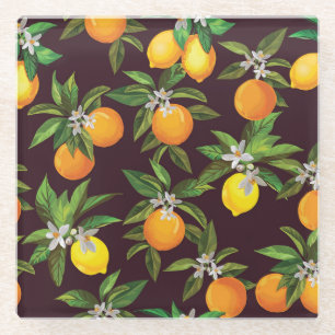 Citruspatroon, citroenen Sinaasappels. Glazen Onderzetter