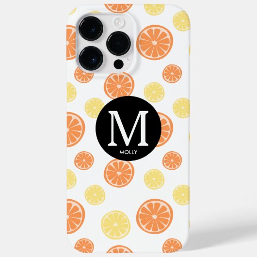 Citruspatroon Sinaasappel Citroen Rond Monogram Wi Case-Mate iPhone Case (Achterkant)