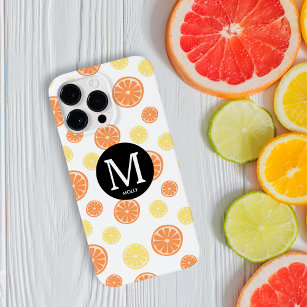 Citruspatroon Sinaasappel Citroen Rond Monogram Wi Case-Mate iPhone 14 Pro Max Hoesje