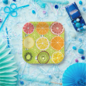  citruspatroon Sinaasappel Geel Groen kleurrijk Papieren Bordje (Feest)