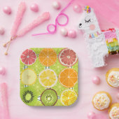  citruspatroon Sinaasappel Geel Groen kleurrijk Papieren Bordje (Feest)