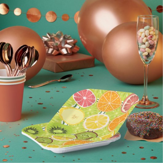  citruspatroon Sinaasappel Geel Groen kleurrijk Papieren Bordje (Multi)