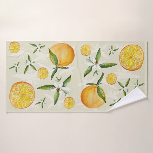 Citruspatroon van sinaasappels en oranje bloesems  badhanddoek (Badhanddoek)