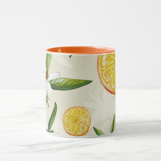 Citruspatroon van sinaasappels en oranje bloesems  mok (Midden)