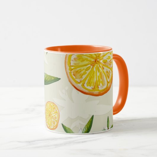 Citruspatroon van sinaasappels en oranje bloesems  mok (Voorkant rechts)