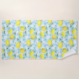 Citrussen en Madeliefjes Blauwe Plaid Strandlaken