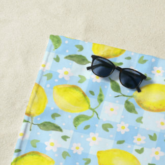 Citrussen en Madeliefjes Blauwe Plaid Strandlaken