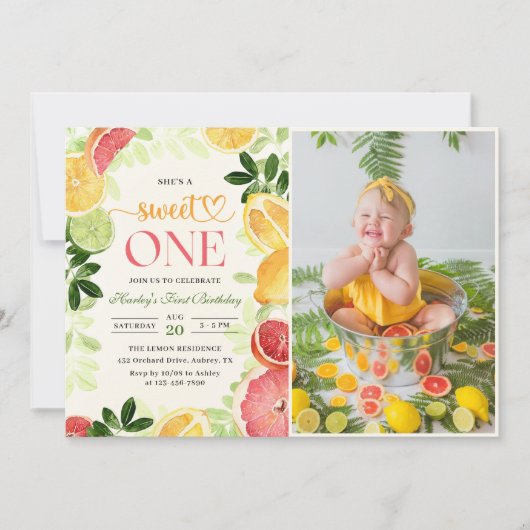 Citrusvruchten 1e verjaardag foto kaart (Voorkant)