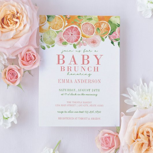 Citrusvruchten & Bloemen Baby Brunch Kaart
