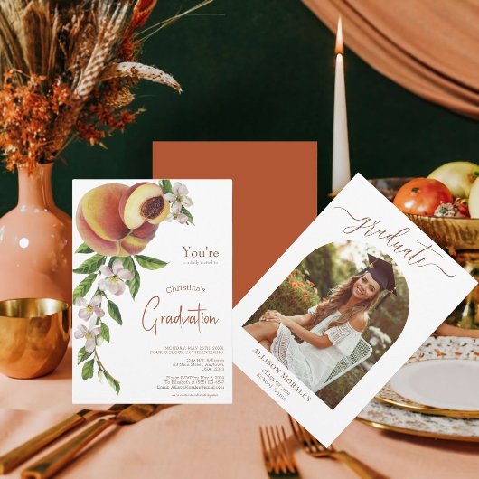 Citrusvruchten Bloemen Perzik Foto Afstuderen Kaart