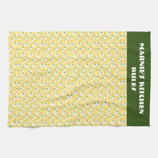 Citrusvruchten, citroenen, groene achtergrond bewe theedoek (Horizontaal)