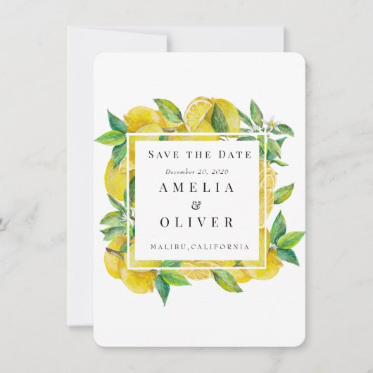 citrusvruchten | Elegante bruiloft Save the Date Kaart (Voorkant)