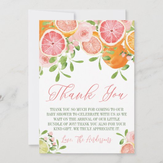 Citrusvruchten en bloemen Baby shower Bedankkaart (Voorkant)