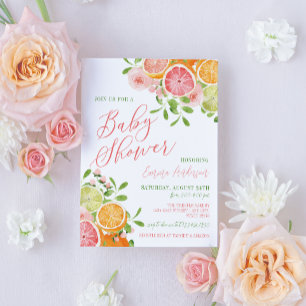 Citrusvruchten en bloemen Baby shower Kaart