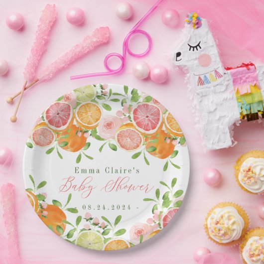 Citrusvruchten en bloemen Baby shower Papieren Bordje (Feest)