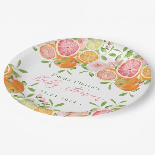Citrusvruchten en bloemen Baby shower Papieren Bordje (Gekanteld)