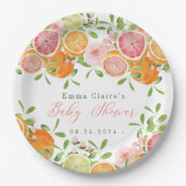 Citrusvruchten en bloemen Baby shower Papieren Bordje