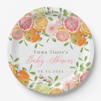 Citrusvruchten en bloemen Baby shower Papieren Bordje