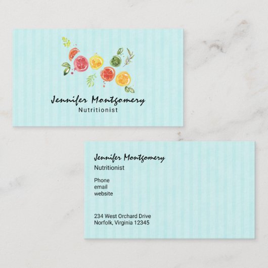 Citrusvruchten in Waterverf op gestreept patroon Visitekaartje (Voorkant / Achterkant)