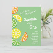 Citrusvruchten Kleurrijke 1e verjaardag Uitnodigin Kaart (Staand voorkant)