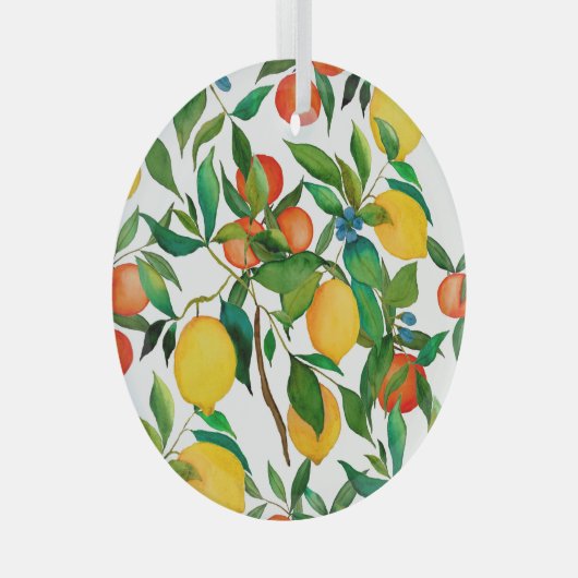 Citrusvruchten, levendige waterverf. glas ornament (Voorkant Rechts)