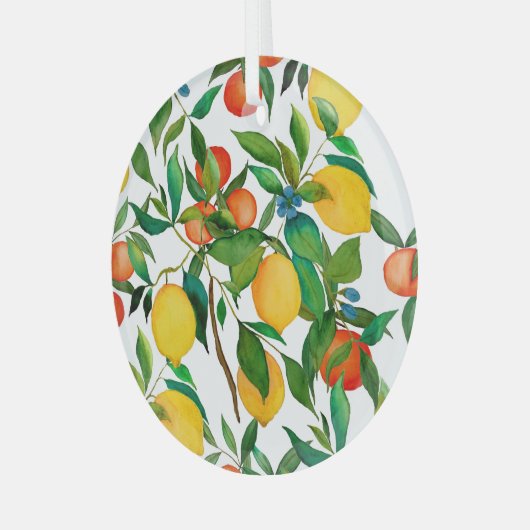 Citrusvruchten, levendige waterverf. glas ornament (Voorkant links)