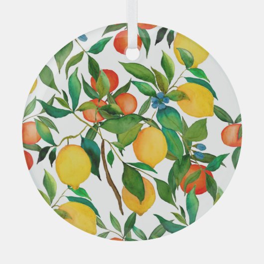 Citrusvruchten, levendige waterverf. glas ornament (Voorkant)