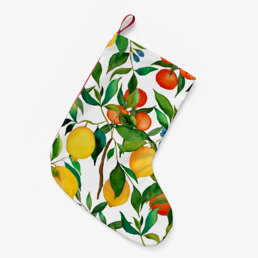 Citrusvruchten, levendige waterverf. kleine kerstsok (Voorkant (Hangend))