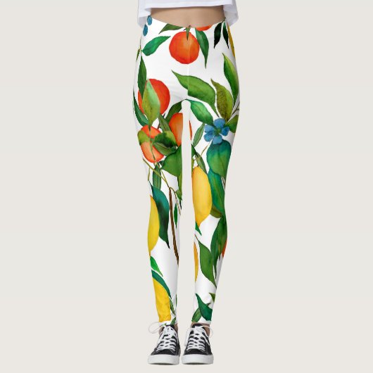 Citrusvruchten, levendige waterverf. leggings (Voorkant)