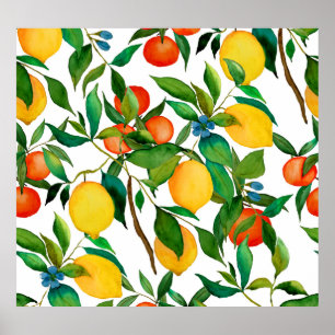 Citrusvruchten, levendige waterverf. poster