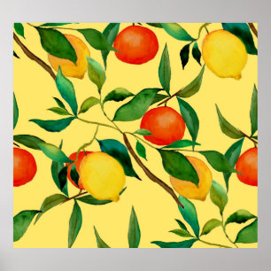 Citrusvruchten, levendige waterverf. poster