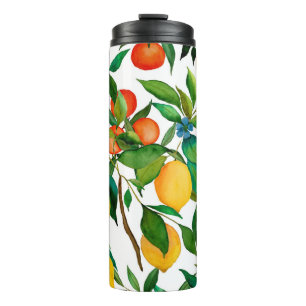 Citrusvruchten, levendige waterverf. thermosbeker