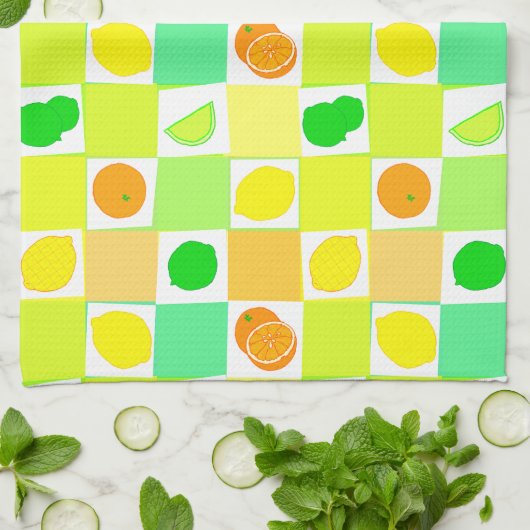 Citrusvruchten, Limoen en Sinaasappels Theedoek (Gevouwen)