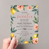 Citrusvruchten Roze Bloemen Zomer Baby shower Acryl Uitnodigingen (Insitu (Draagbaar))