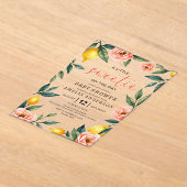 Citrusvruchten Roze Bloemen Zomer Baby shower Acryl Uitnodigingen (Laagn)