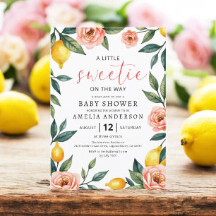 Citrusvruchten Roze Bloemen Zomer Baby shower Kaart