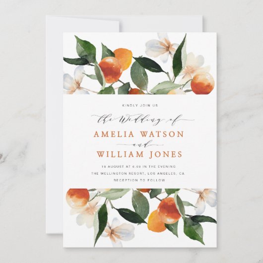 citrusvruchten sinaasappels florale trouwuitnodigi kaart (Voorkant)