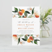 citrusvruchten sinaasappels florale trouwuitnodigi kaart (Staand voorkant)