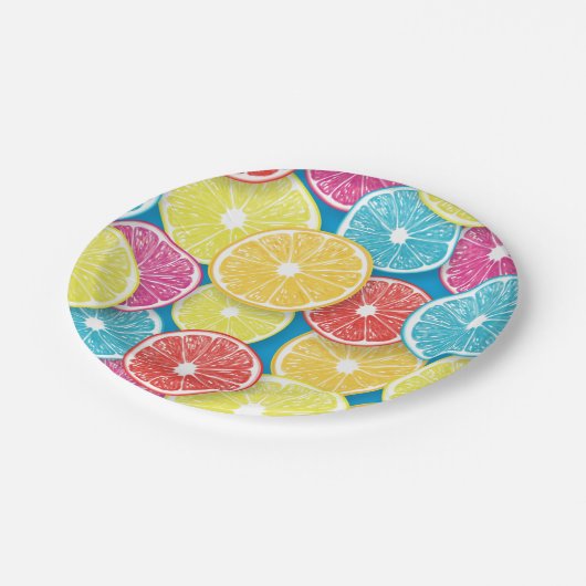 Citrusvruchten snijden pop kunst papieren bordje (Gekanteld)