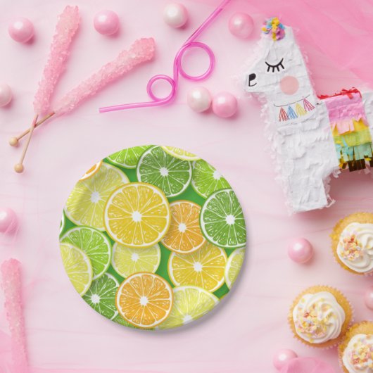 Citrusvruchtenmoten pop art. 3 papieren bordje (Feest)