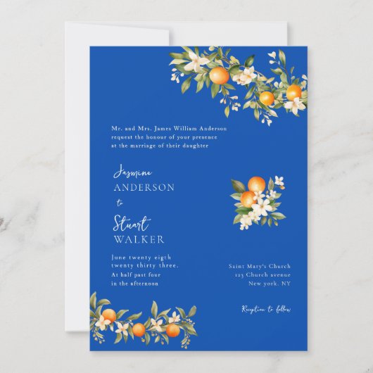 citurs  and blue Wedding  QR Code Invitation Kaart (Voorkant)
